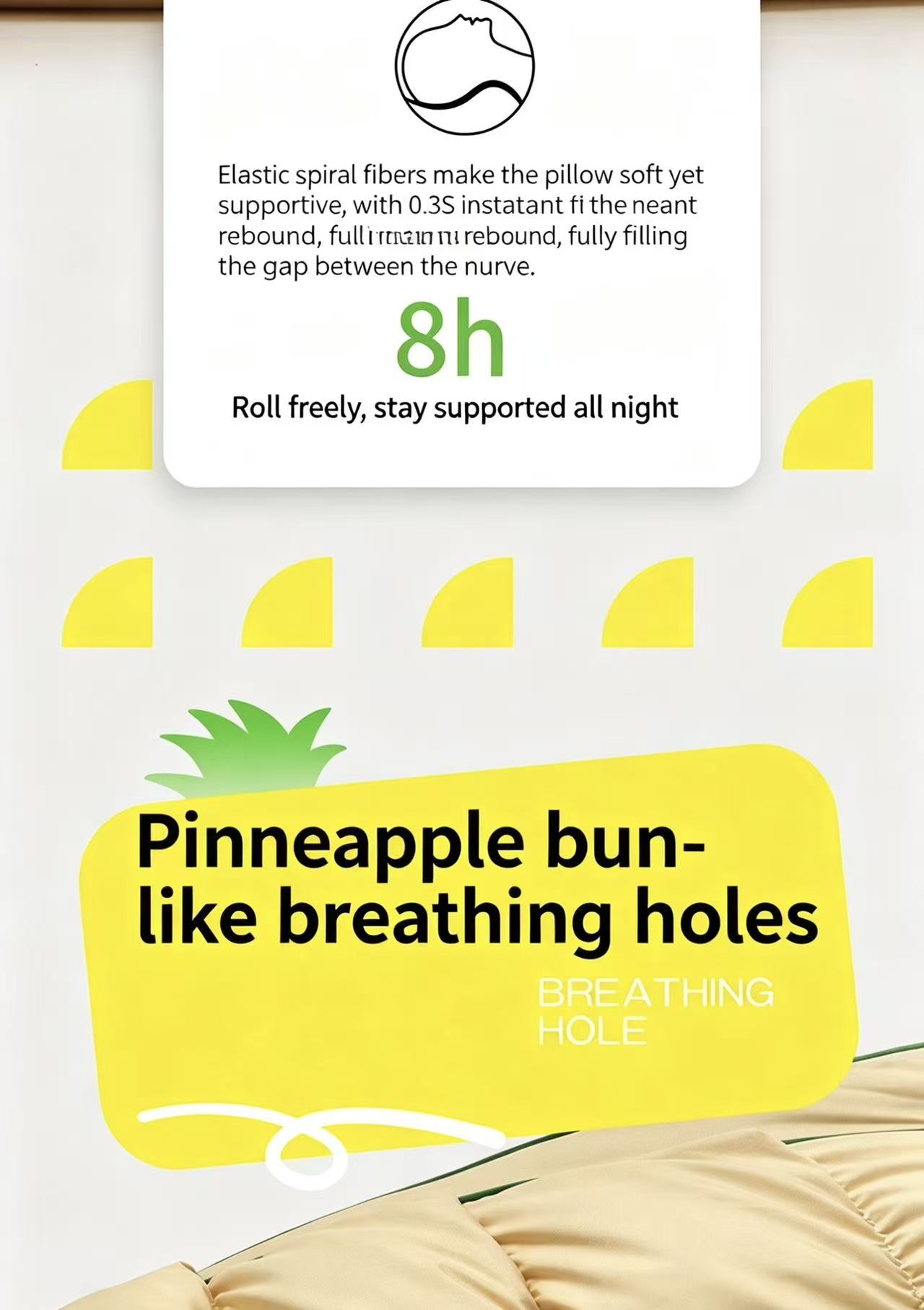 100% Cotton Pineapple Bun Pillows, Neck Support Pillows for Adults, Improve Sleep, Available in Pair & Single Pack