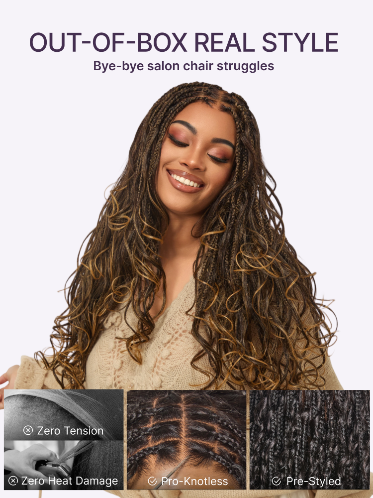 🔥Last Day: 63% OFF🌍Goddess Blonde HD Lace Glueless Knotless Braid Wig ✨