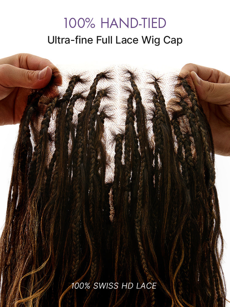Ombre Honey Blonde French Curl Knotless Boho Braids HD Full Lace Long Wig Flexi Fit Invisi Drawstring Cap - US Only