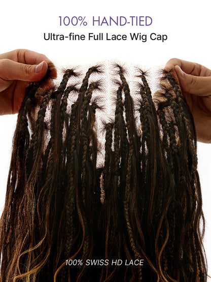 Ombre Honey Blonde French Curl Knotless Boho Braids HD Full Lace Long Wig Flexi Fit Invisi Drawstring Cap - US Only