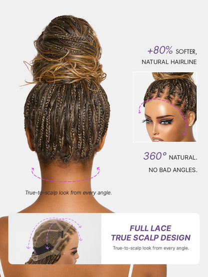 Ombre Honey Blonde French Curl Knotless Boho Braids HD Full Lace Long Wig Flexi Fit Invisi Drawstring Cap - US Only