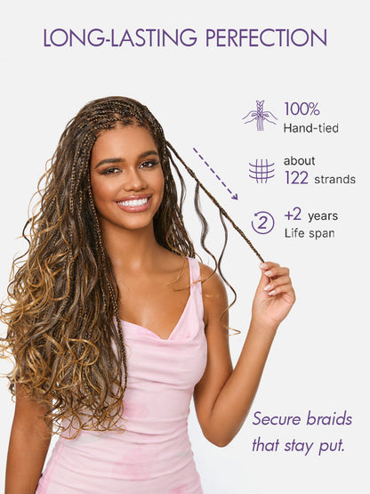 Ombre Honey Blonde French Curl Knotless Boho Braids HD Full Lace Long Wig Flexi Fit Invisi Drawstring Cap - US Only