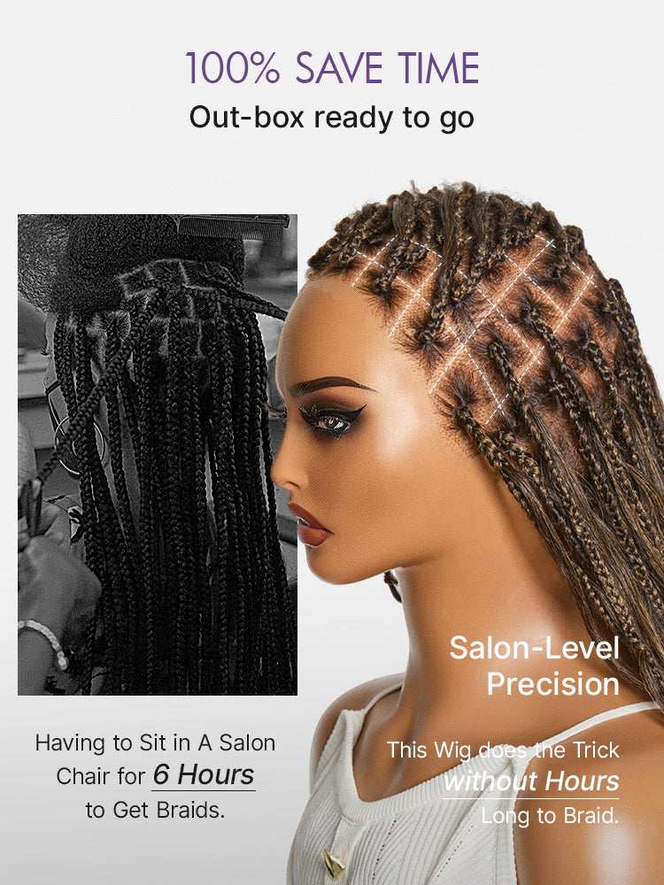 Ombre Honey Blonde French Curl Knotless Boho Braids HD Full Lace Long Wig Flexi Fit Invisi Drawstring Cap - US Only