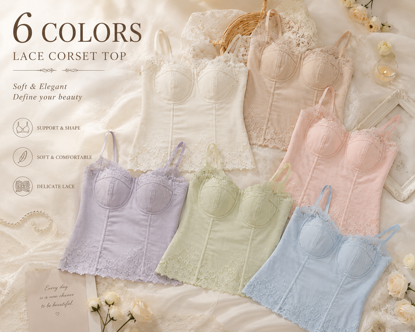 Women's Built-in Bra Pad Tank Top, French Style Long Camisole Inner Wear