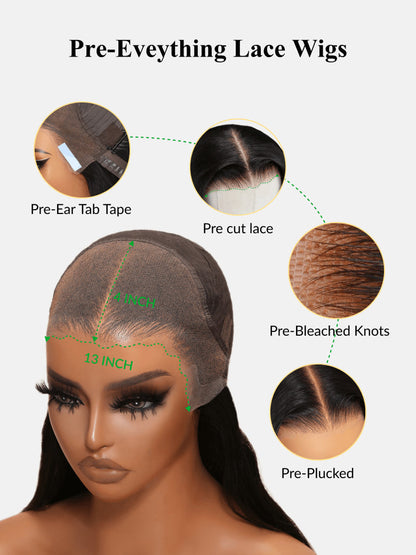 Ombre Chestnut Brown 13x4 Glueless Yaki Straight Human Hair Wig - Pre-Everything Wear & Go with Invisi Drawstring
