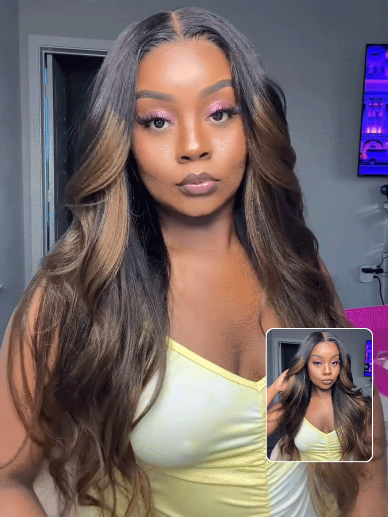 Ombre Chestnut Brown 13x4 Glueless Yaki Straight Human Hair Wig - Pre-Everything Wear & Go with Invisi Drawstring